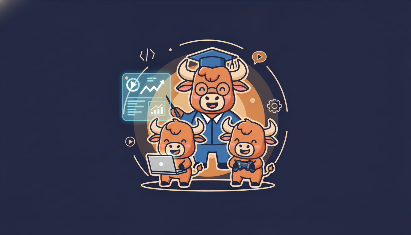 Minh họa ba nhân vật Buffalo Orbit: người đào tạo, người xây phần mềm và người làm game